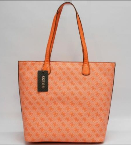 Guess Hewitt Orange Multi Signature Handbag Purse - Picture 3 of 10